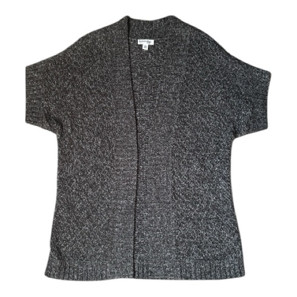 St. John's Bay Sweaters - St John's Bay short sleeve open front cardigan sweater marled dark gray knit L